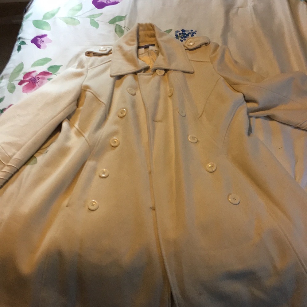 Offwhite pea coat wool with satin lining